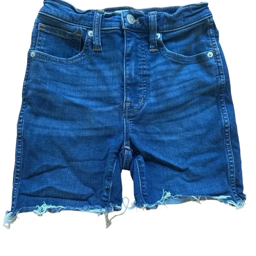 Madewell Blue Denim Shorts 10” High-Rise Skinny Raw Hem 23